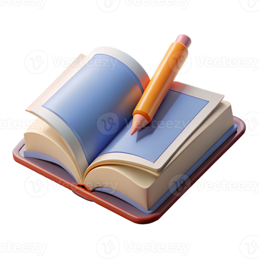 vibrant traditional Open Book with Pencil Underlining Text Transparent Background premium png