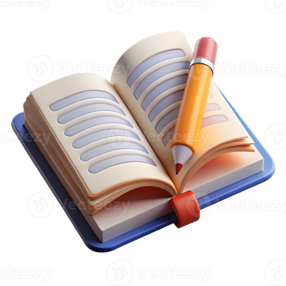 beautiful creative Open Book with Pencil Underlining Text Transparent Background detailed png