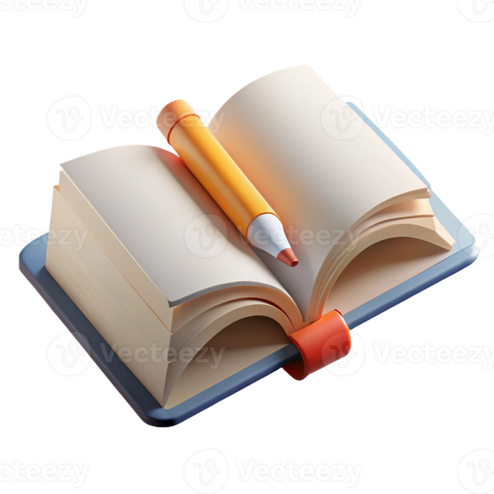 elegant creative Open Book with Pencil Underlining Text Transparent Background authentic png