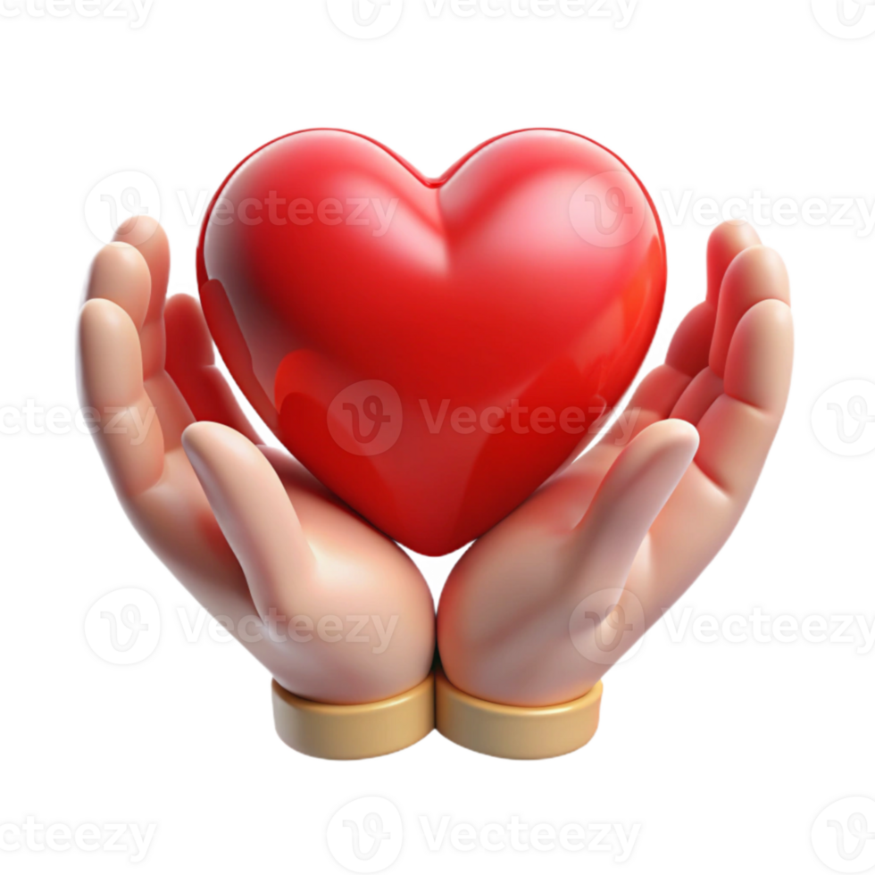 impressive artistic Open Hands Holding Heart Transparent Background with Red Color original png