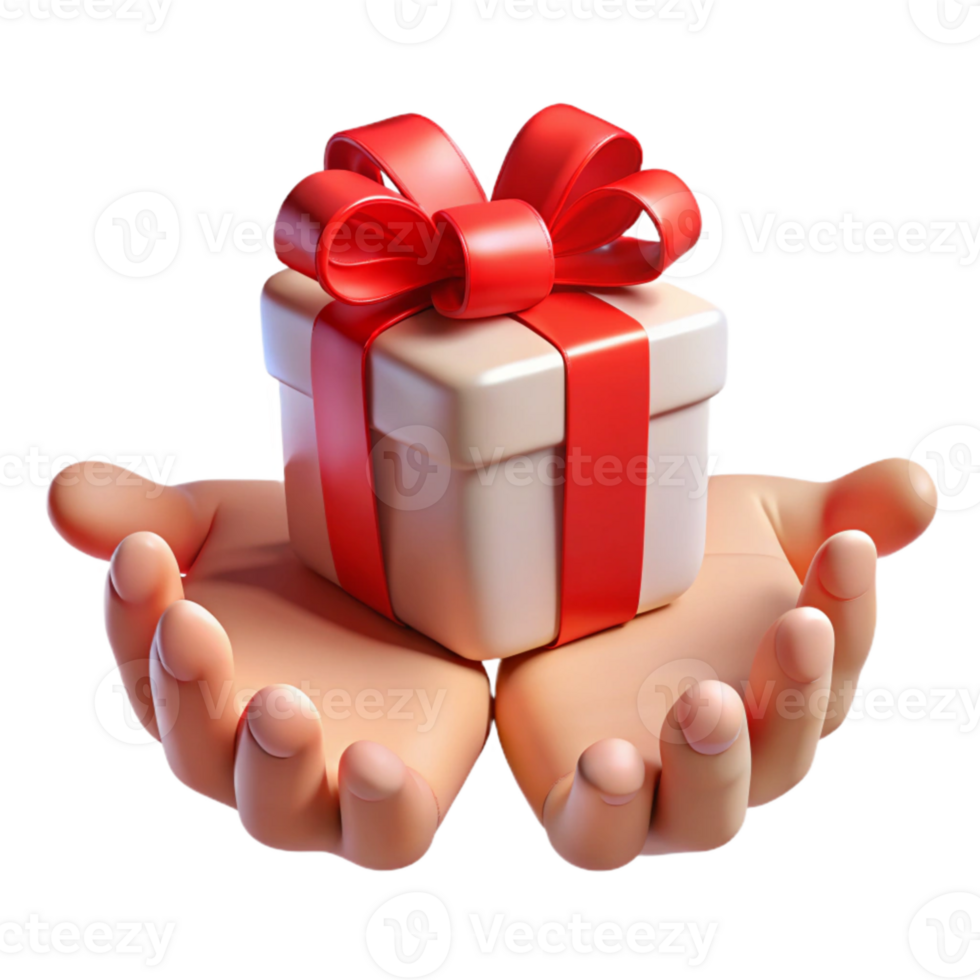 serene creative Open Hands Receiving Gift Transparent Background with Red Ribbon high resolution png