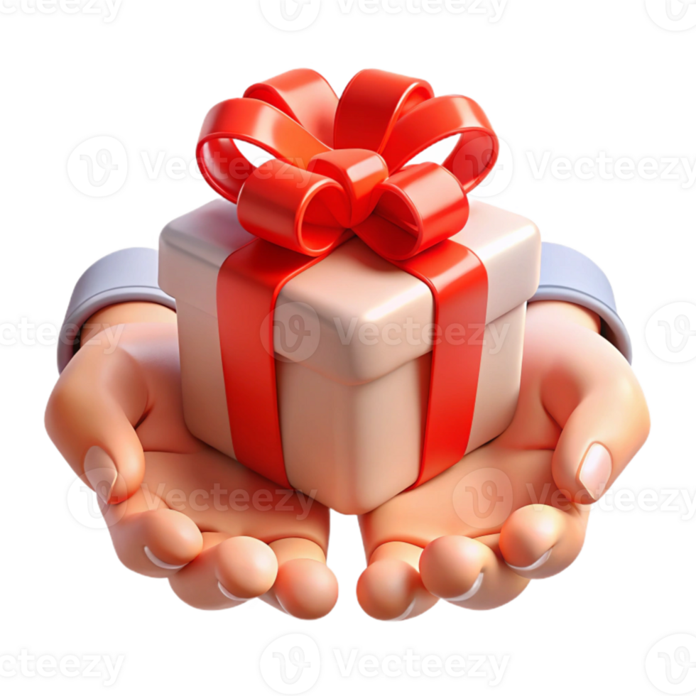 wonderful minimalist Open Hands Receiving Gift Transparent Background with Red Ribbon original png