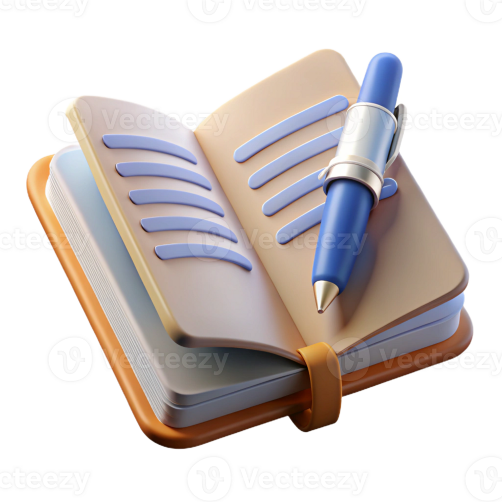 vibrant classic Open Journal and Pen Cutout Element genuine png