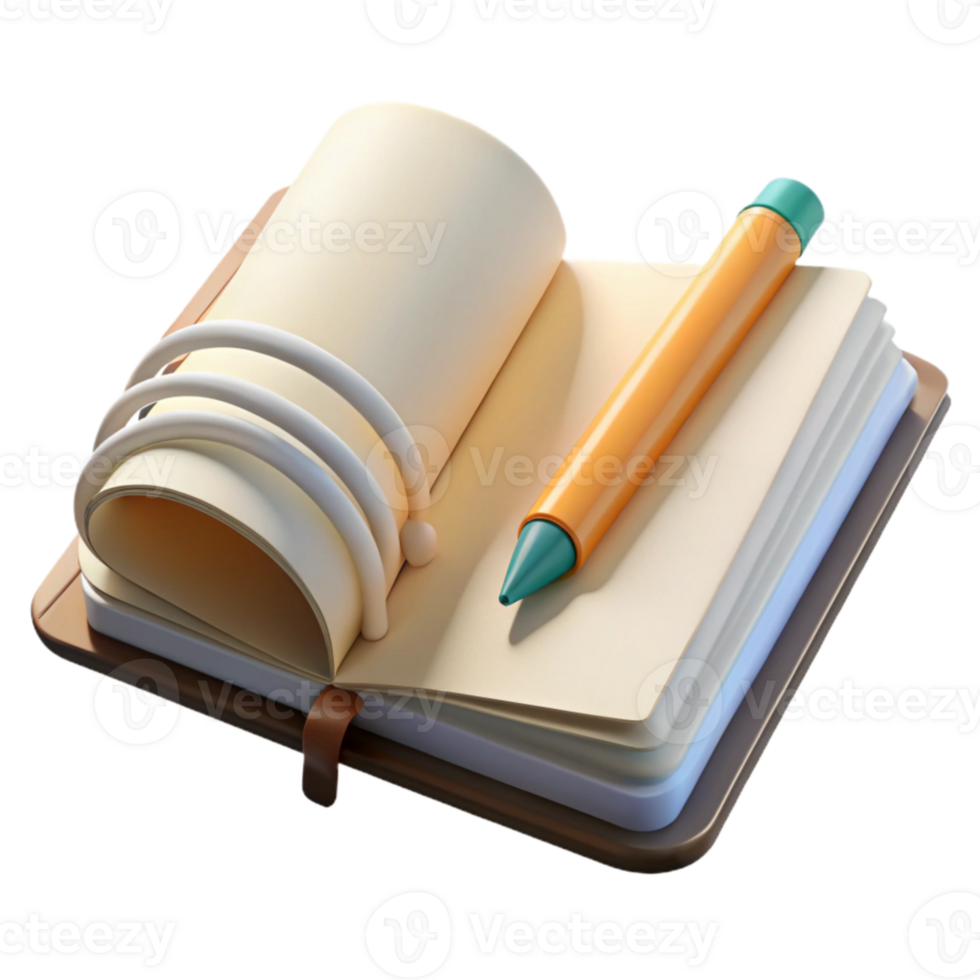 wonderful rustic Open Notebook and Pencil Transparent png