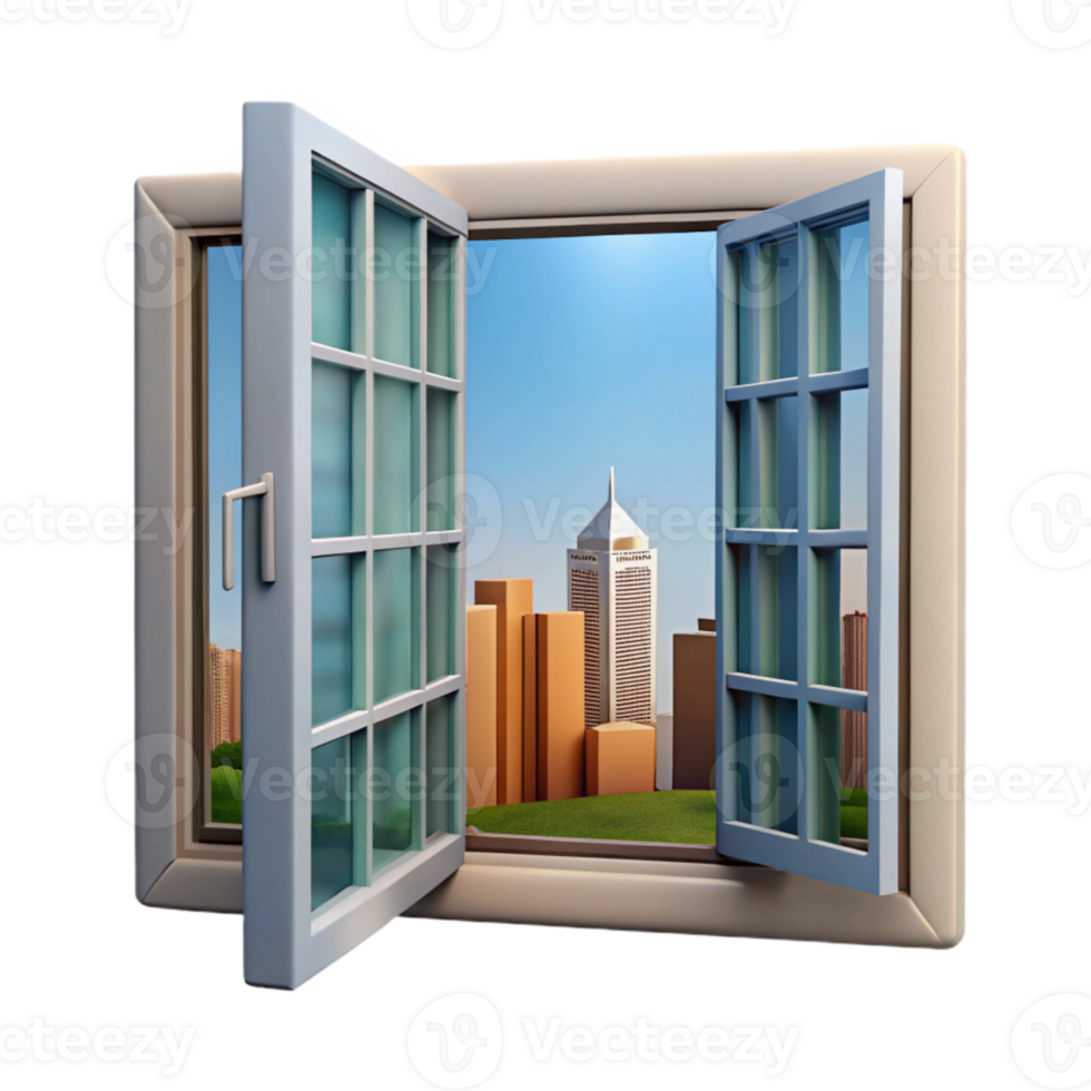 magnificent minimalist Open Window with City View Isolated Bright Interior original png