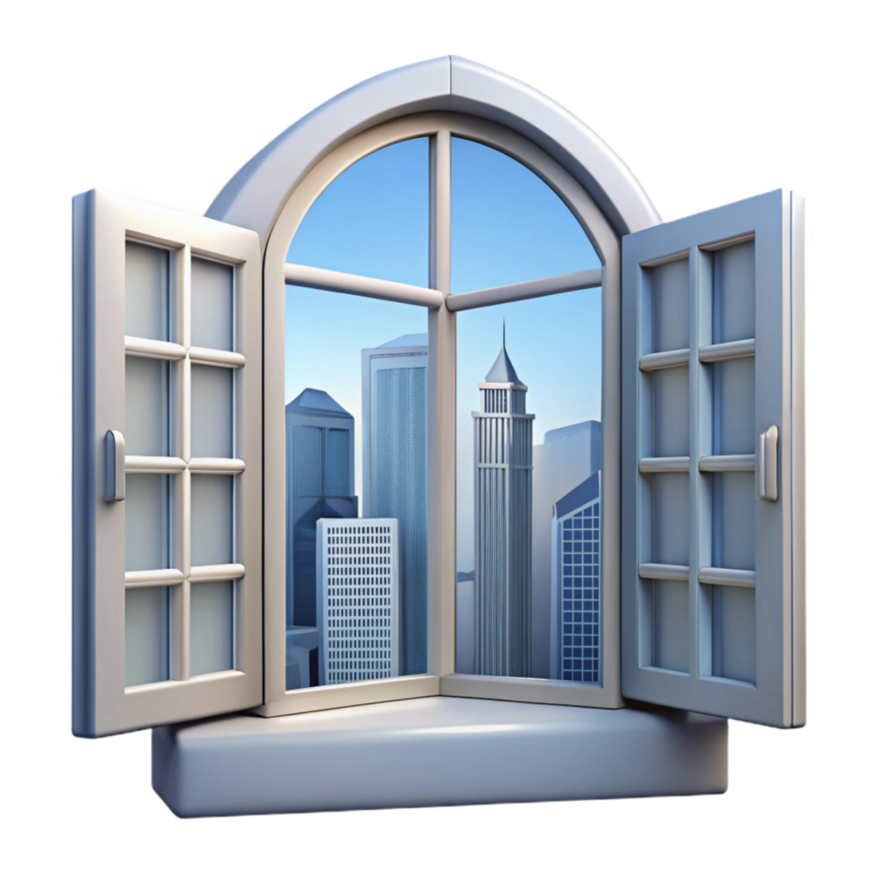 serene contemporary Open Window City View Isolated authentic png