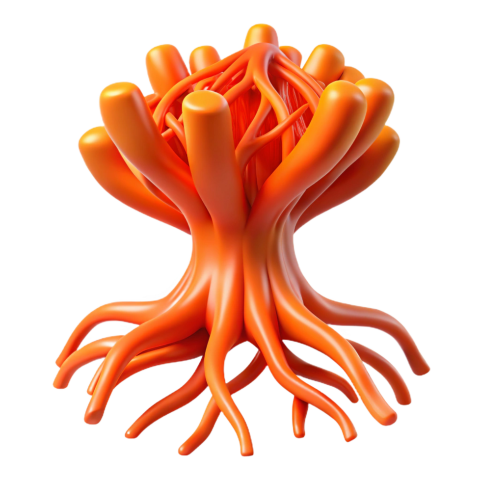 vibrant rustic Orange Red Artificial Root System Isolated Transparent Background professional png