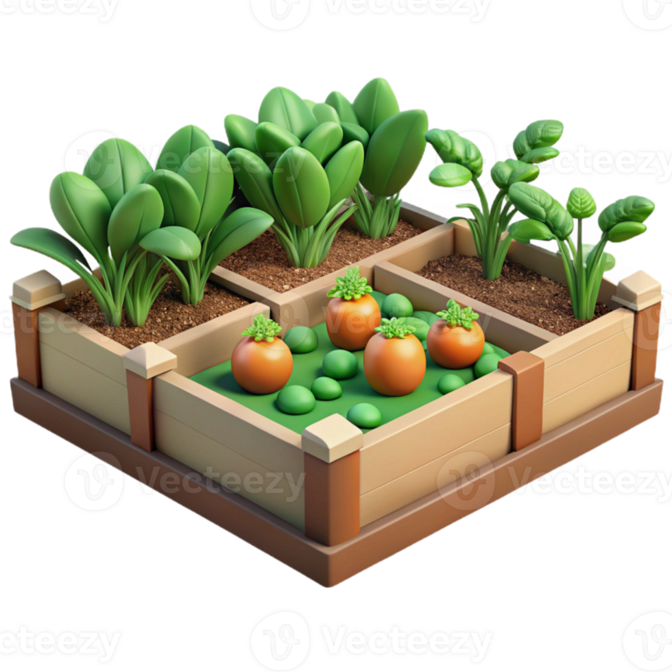 serene rustic Organic Vegetable Garden Raised Bed Isolated authentic png
