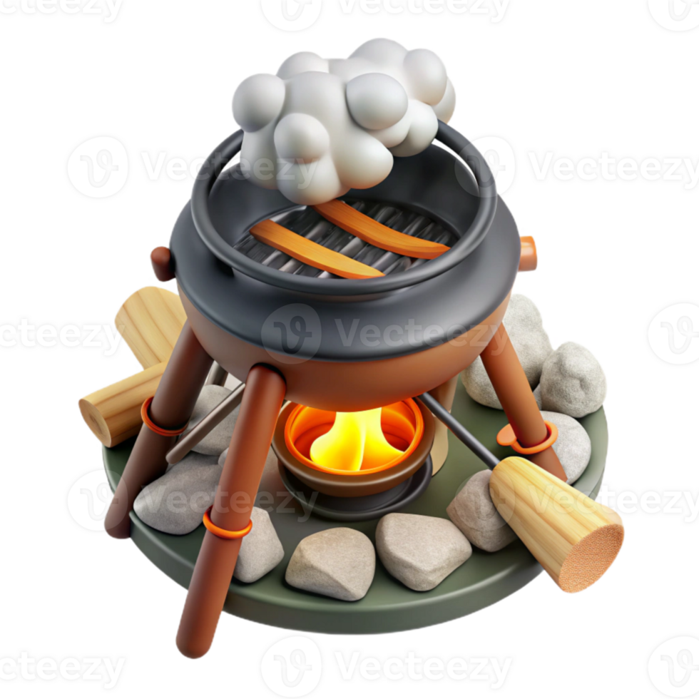 stunning artistic Outdoor Cooking Fire Top View Cutout with Smoke Detail detailed png