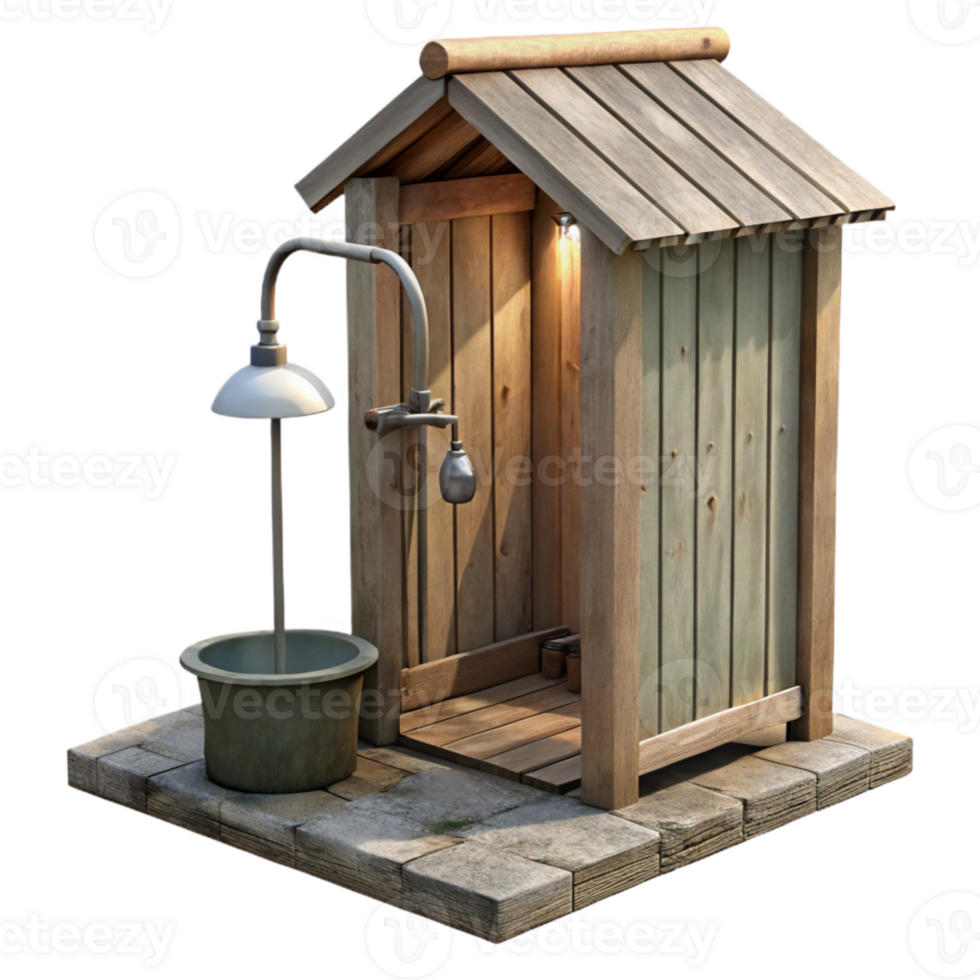 stunning rustic Outdoor Shower Side Angle Isolated with Rustic Style authentic png