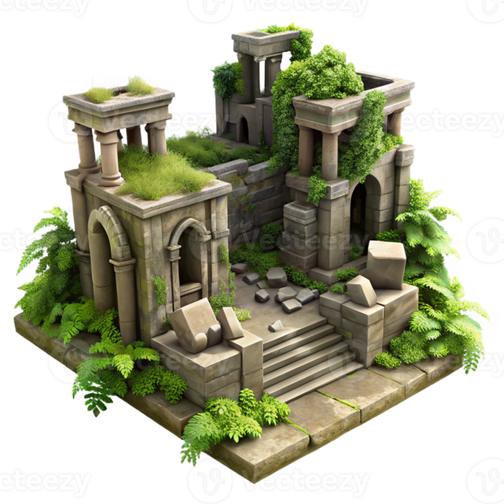 impressive artistic Overgrown City Ruins Transparent Background high resolution png