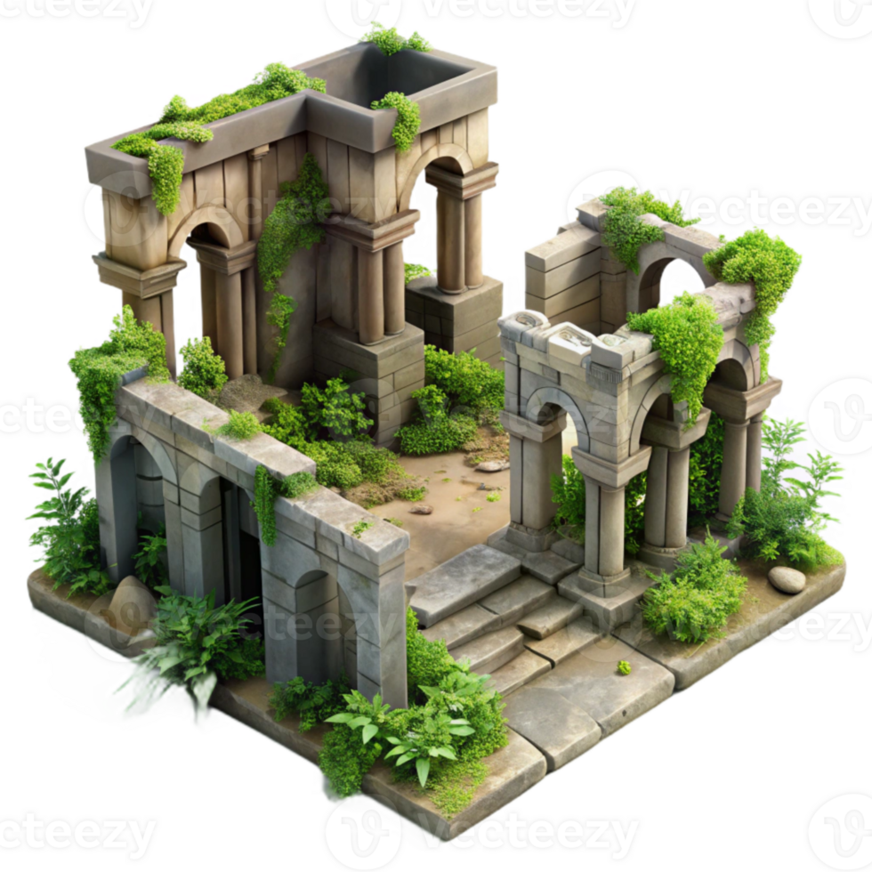 serene modern Overgrown City Ruins Transparent Background high resolution png