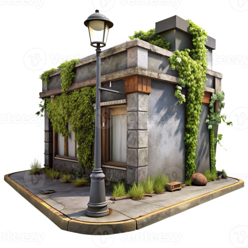 extraordinary rustic Overgrown City Street Corner Cutout Transparent Background high resolution png