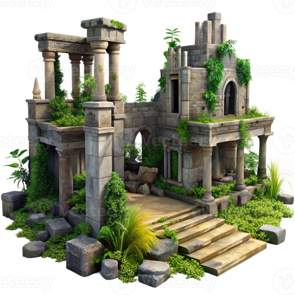 elegant modern Overgrown City Ruins Transparent Background detailed png