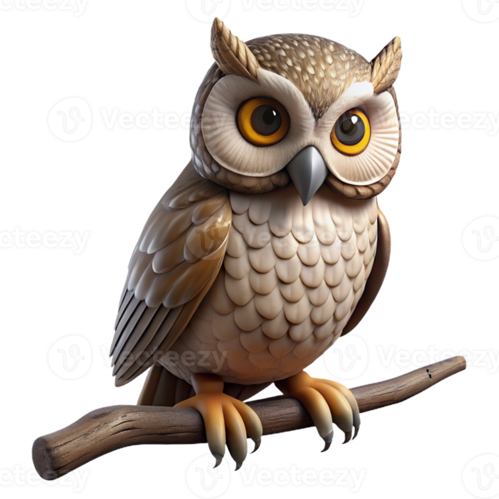 wonderful traditional Owl Perched on Branch Brown Feathers Isolated authentic png