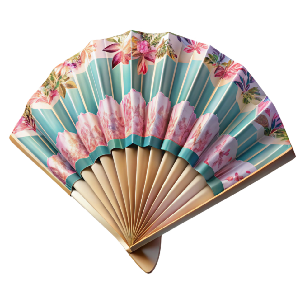 impressive creative Paper Fan with Floral Design Open Position Transparent genuine png