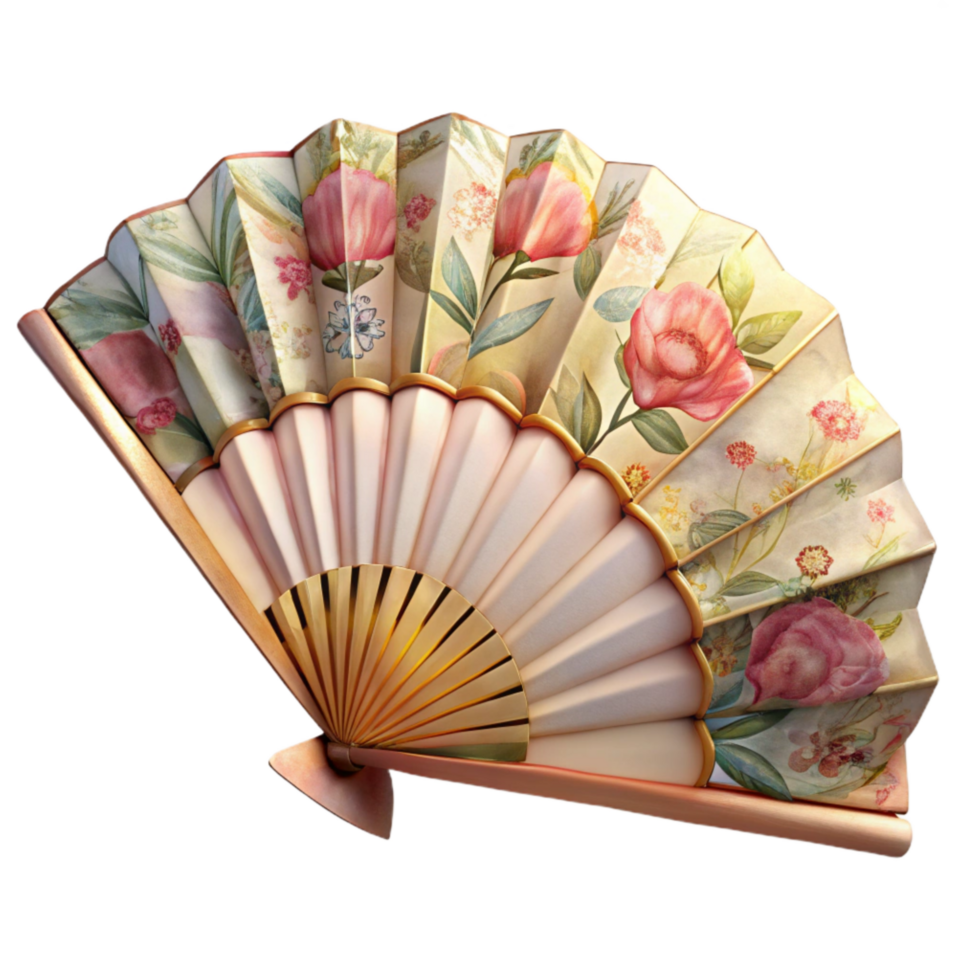extraordinary abstract Paper Fan with Floral Design Open Position Transparent exclusive png