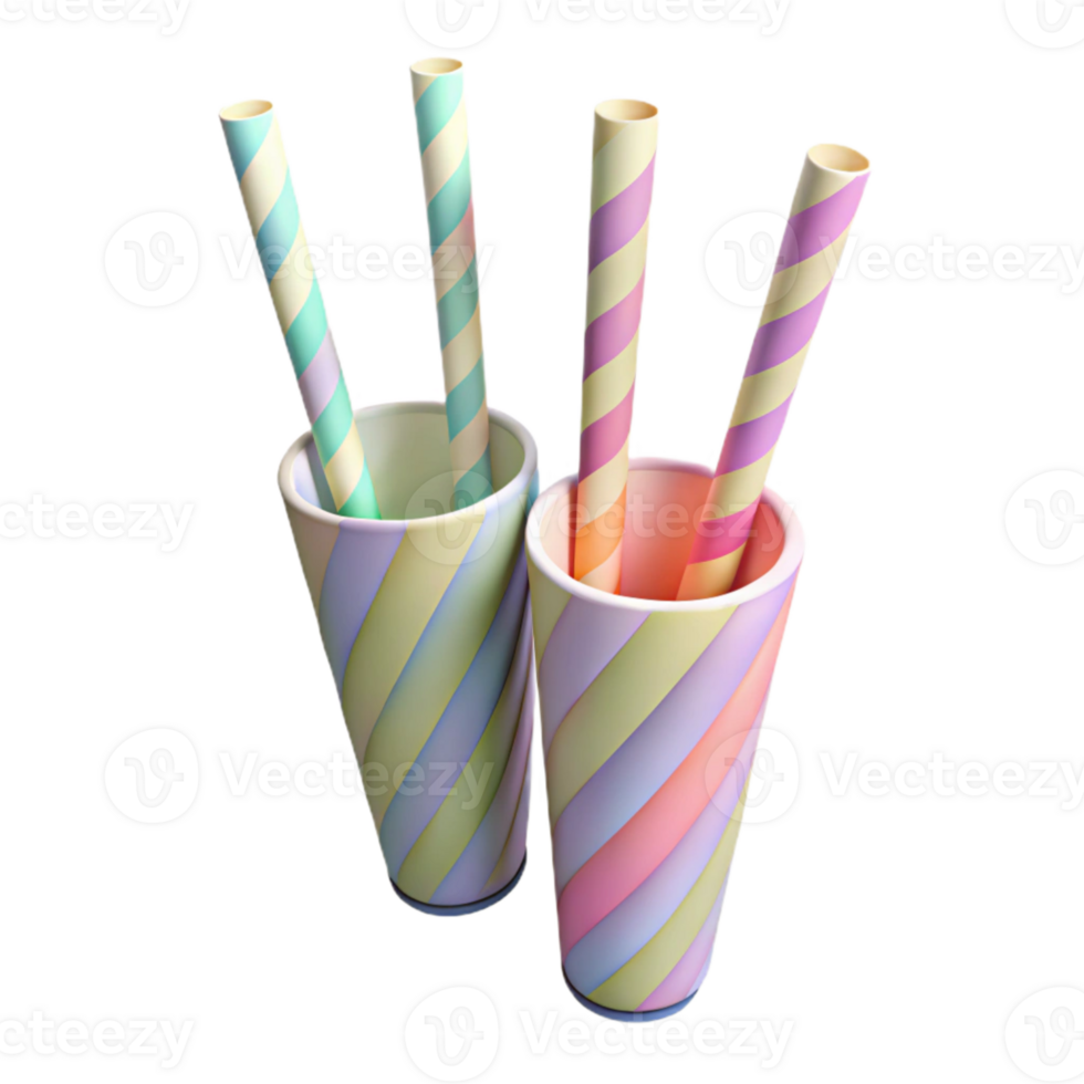 beautiful creative Paper Straws in Pastel Colors Transparent Background original png