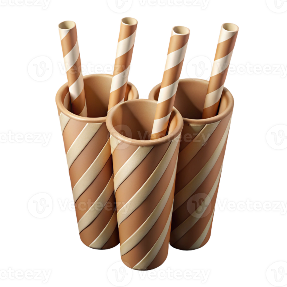 wonderful artistic Paper Straws in Natural Brown Color Transparent Background professional png
