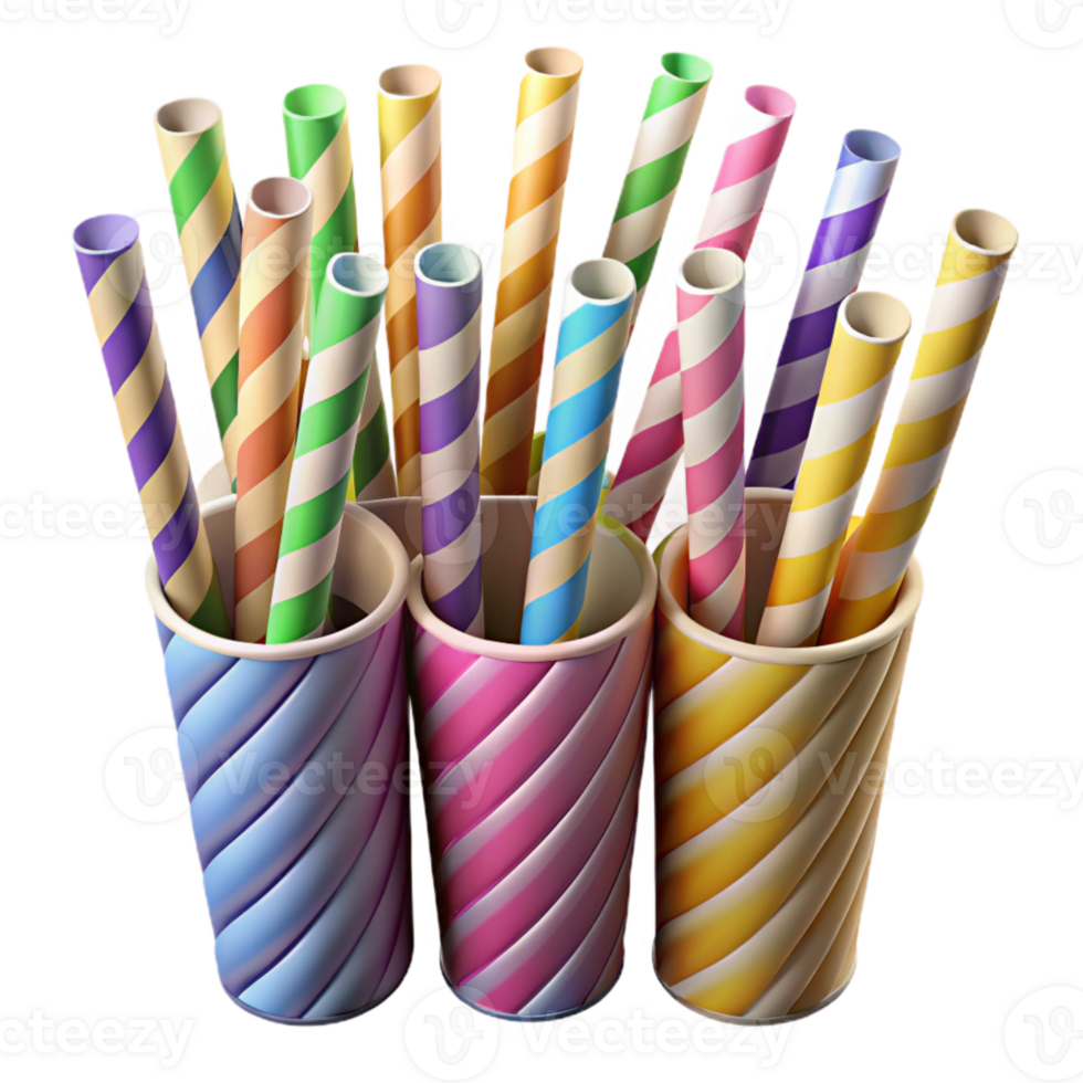 beautiful creative Paper Straws in Assorted Colors Transparent Background authentic png