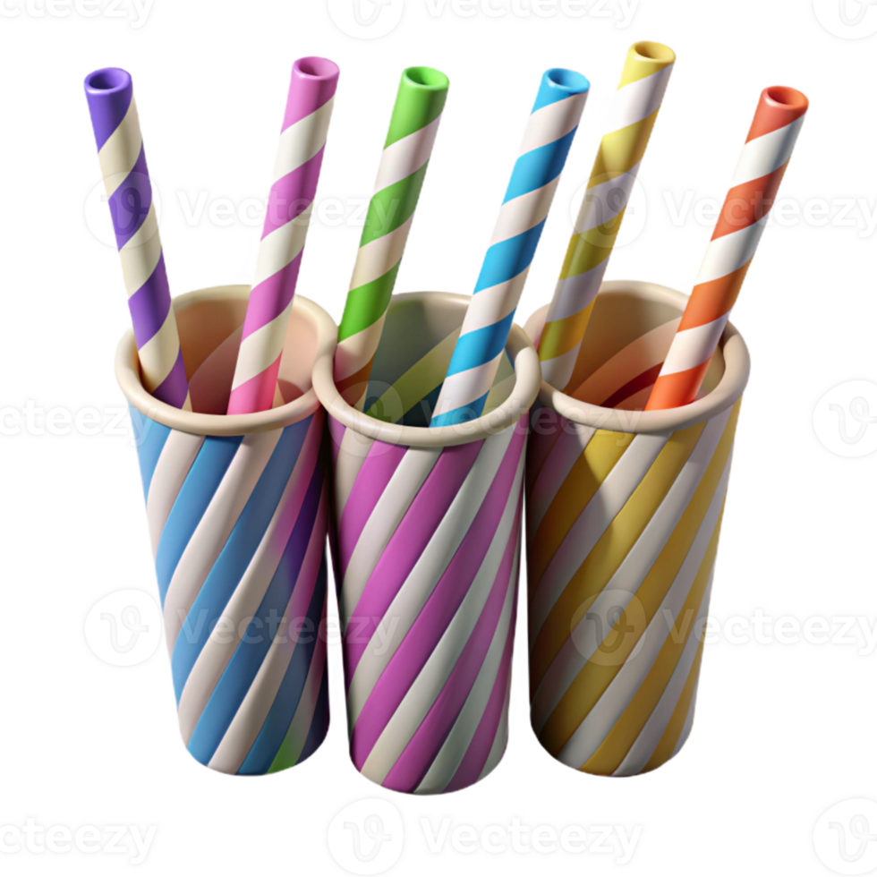 beautiful creative Paper Straws in Assorted Colors Transparent Background high quality png