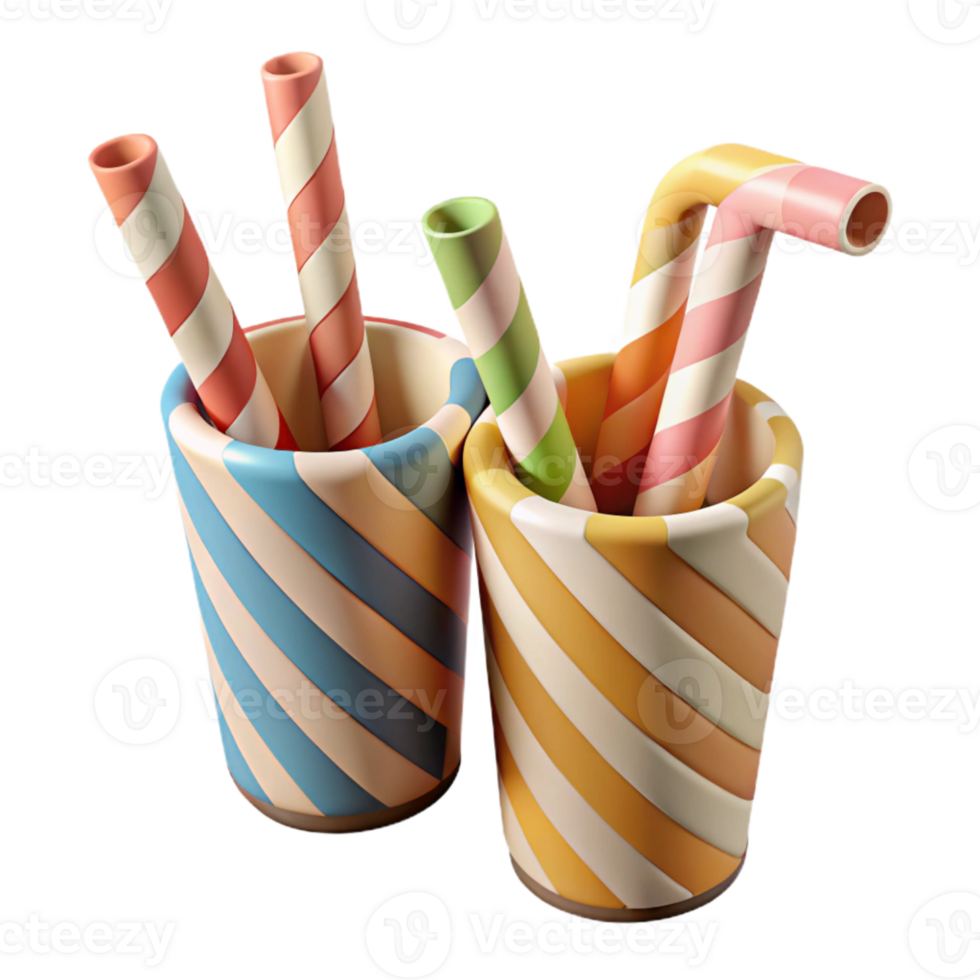 vibrant contemporary Paper Straws in Various Colors Isolated Cutout exclusive png