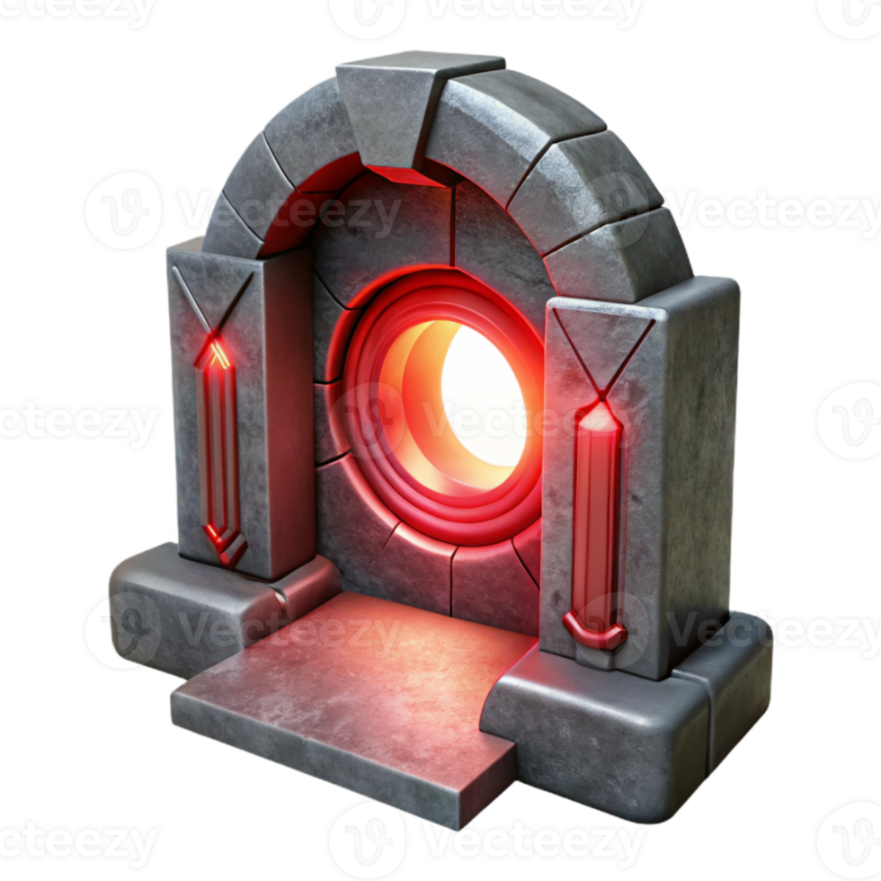 dramatic rustic Parallel Reality Portal Isolated with Red Energy Field high resolution png