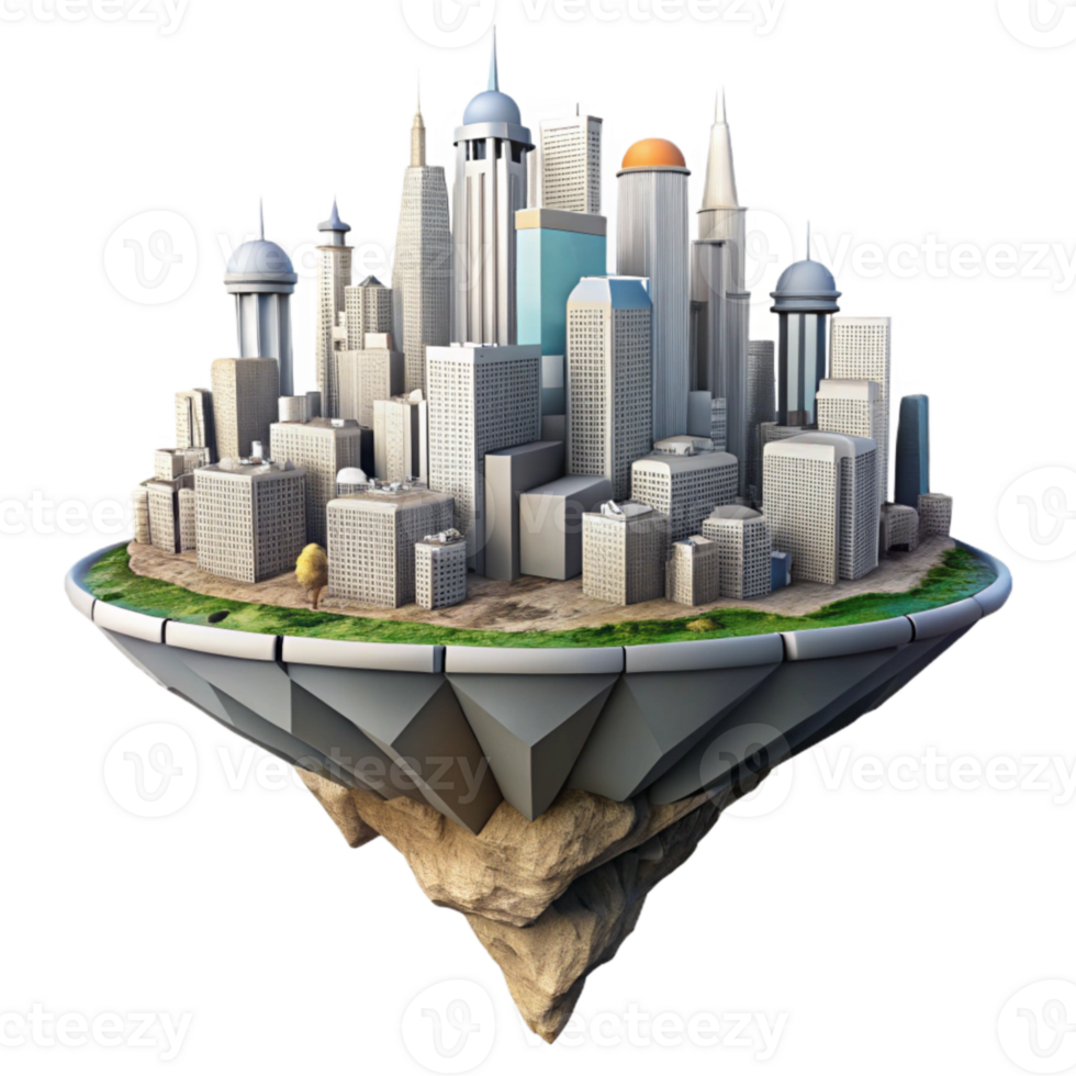magnificent abstract Parallel Universe Cityscape Floating Islands Isolated png