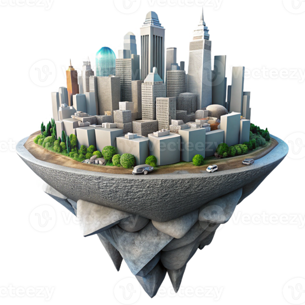 serene rustic Parallel Universe Cityscape Floating Islands Isolated original png