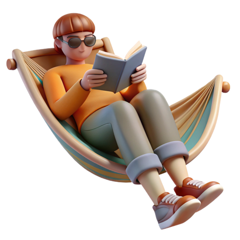 wonderful artistic Person Reading Book in Hammock Isolated png