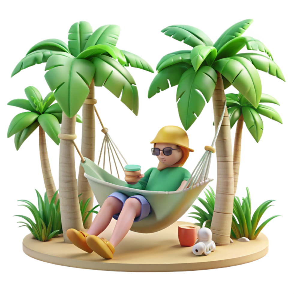 magnificent classic Person Relaxing in Hammock Under Trees Cutout Tropical Setting high resolution png