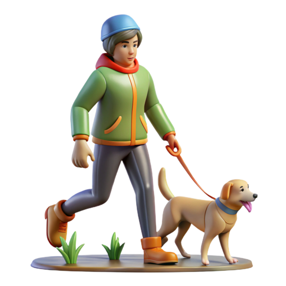 dramatic rustic Person Walking Dog in Park Isolated Active Lifestyle premium png