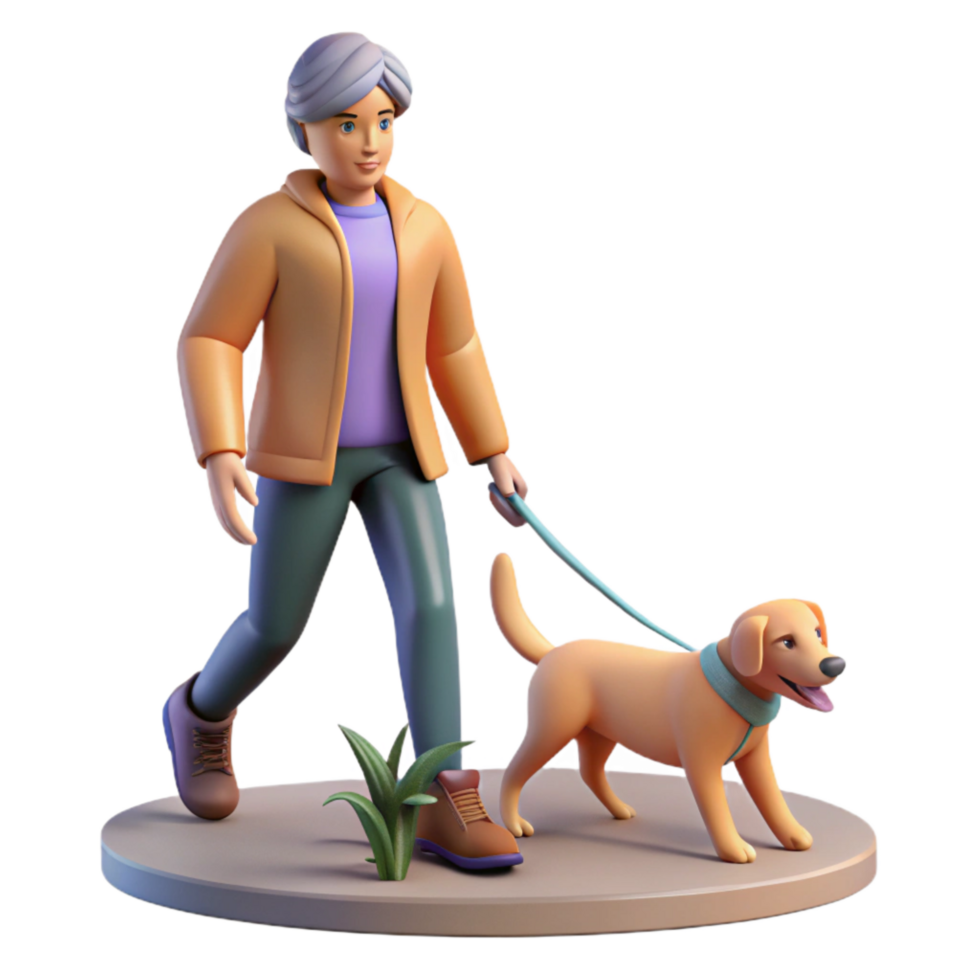 beautiful vintage Person Walking Dog in Park Isolated Active Lifestyle exclusive png