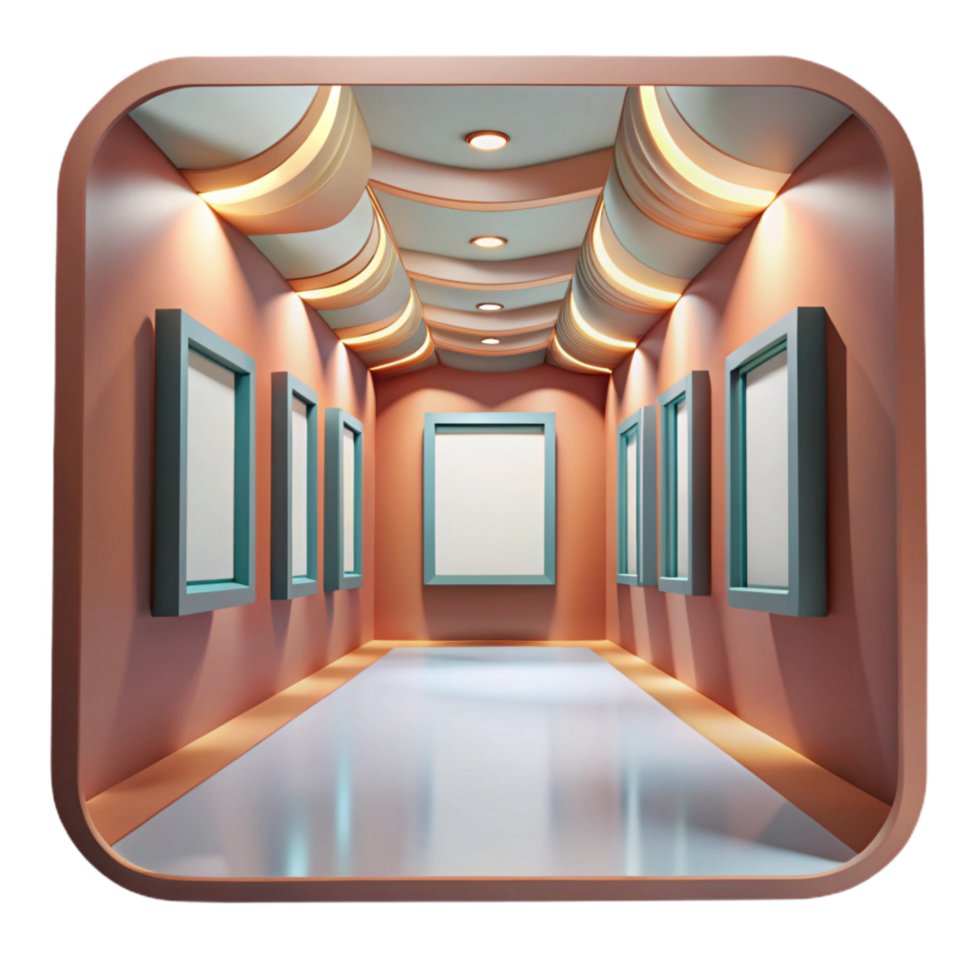 vibrant traditional Perspective View of Empty Virtual Gallery Cutout detailed png