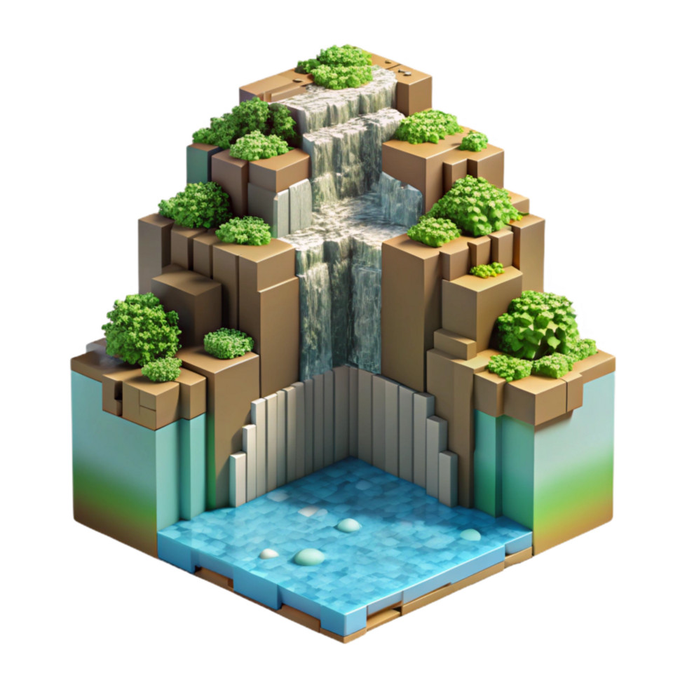 extraordinary traditional Pixelated Waterfall with Cascading Pixels Isolated high resolution png