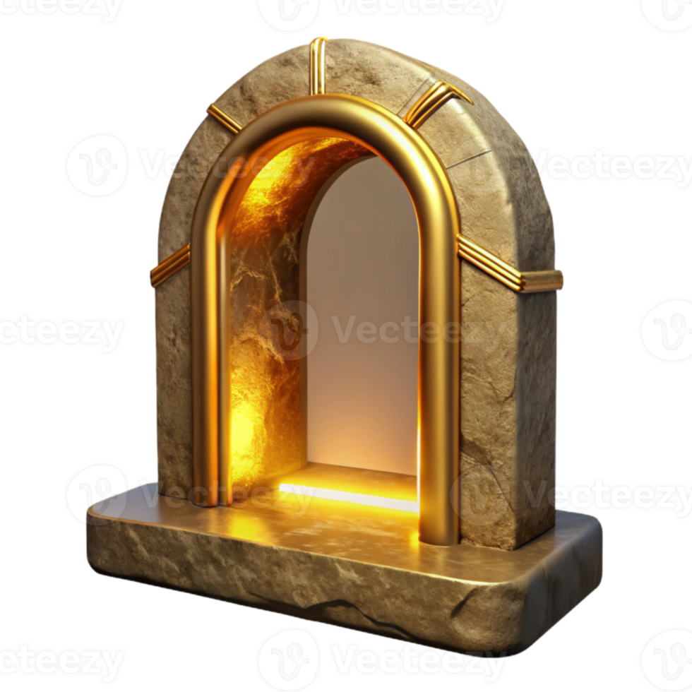 stunning abstract Portal with Glowing Frame Golden Color Transparent Background png