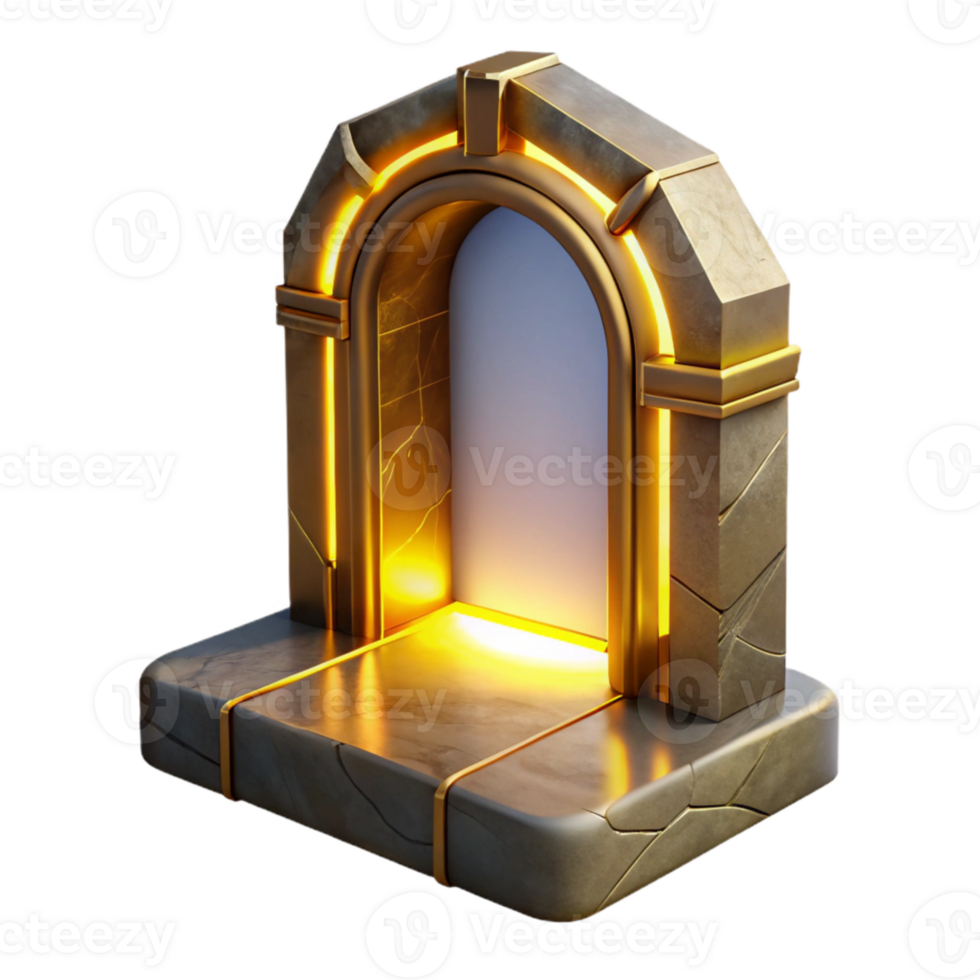 elegant classic Portal with Glowing Frame Golden Color Transparent Background exclusive png