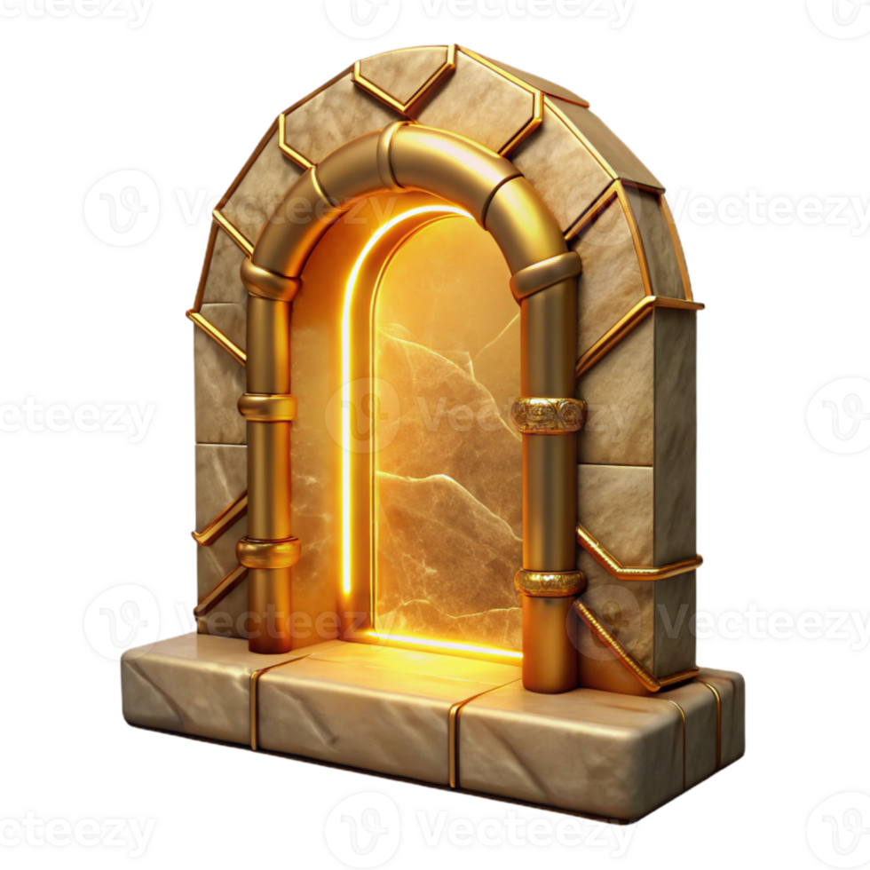 vibrant classic Portal with Glowing Frame Golden Color Transparent Background high resolution png