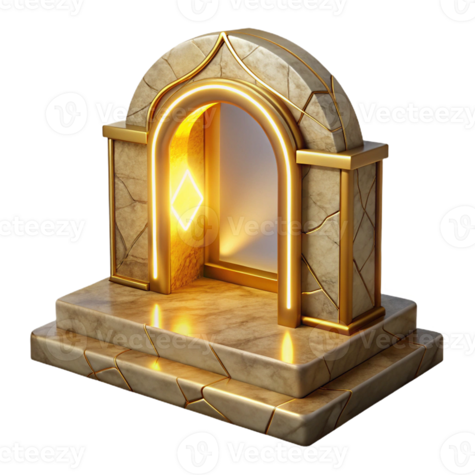 wonderful artistic Portal with Glowing Frame Golden Color Transparent Background png