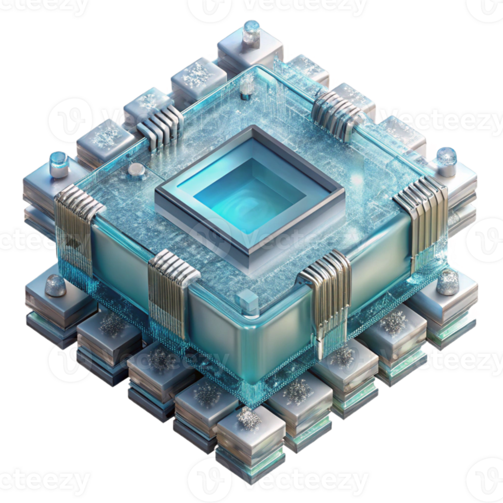 beautiful modern Quantum Computing Processor Complex Structure Transparent Background high resolution png