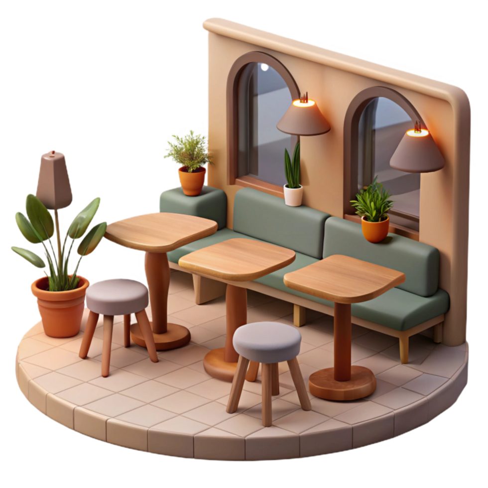 impressive creative Quiet Cafe Interior Empty Tables Cutout Element authentic png