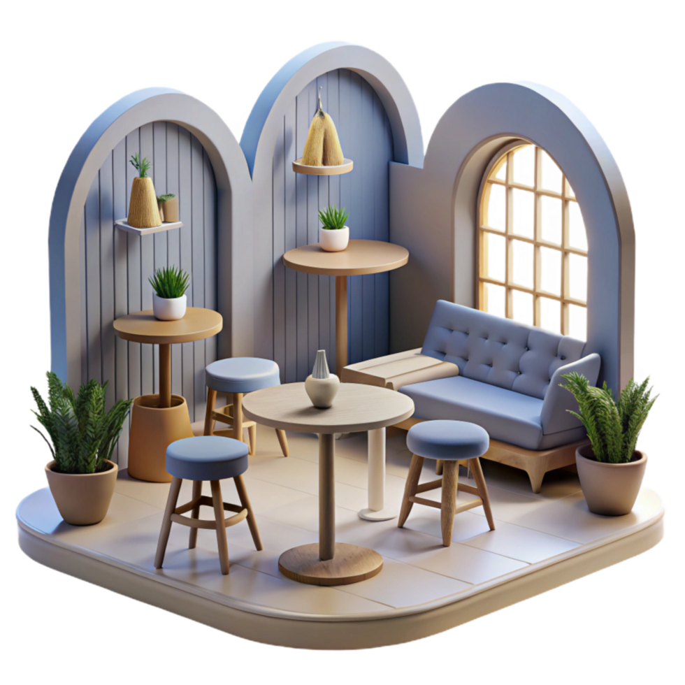 serene traditional Quiet Cafe Interior Empty Tables Cutout Element high quality png