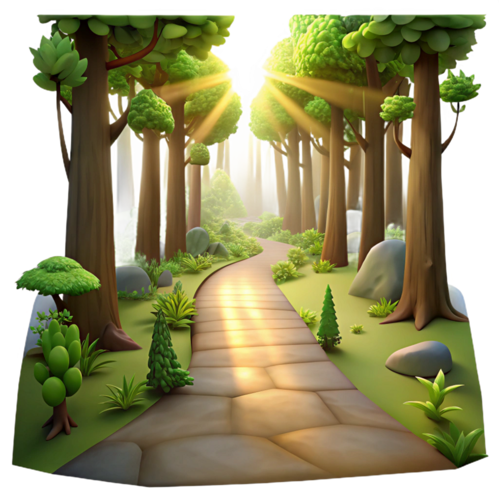 impressive rustic Quiet Forest Trail Sunlight Streaming Isolated png