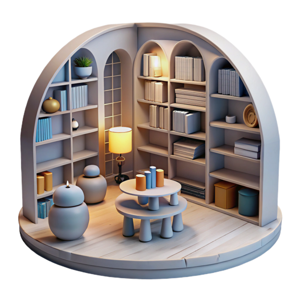 stunning abstract Quiet Library Interior Bookshelves Transparent high quality png