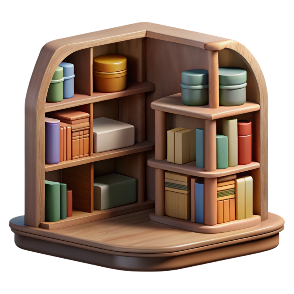 impressive vintage Quiet Library with Bookshelves Transparent Background png