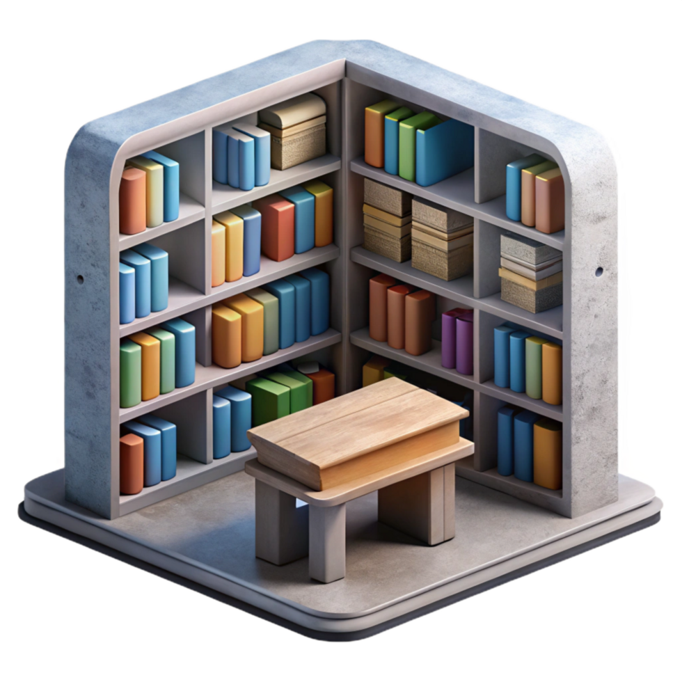 serene contemporary Quiet Library with Bookshelves Transparent Background detailed png