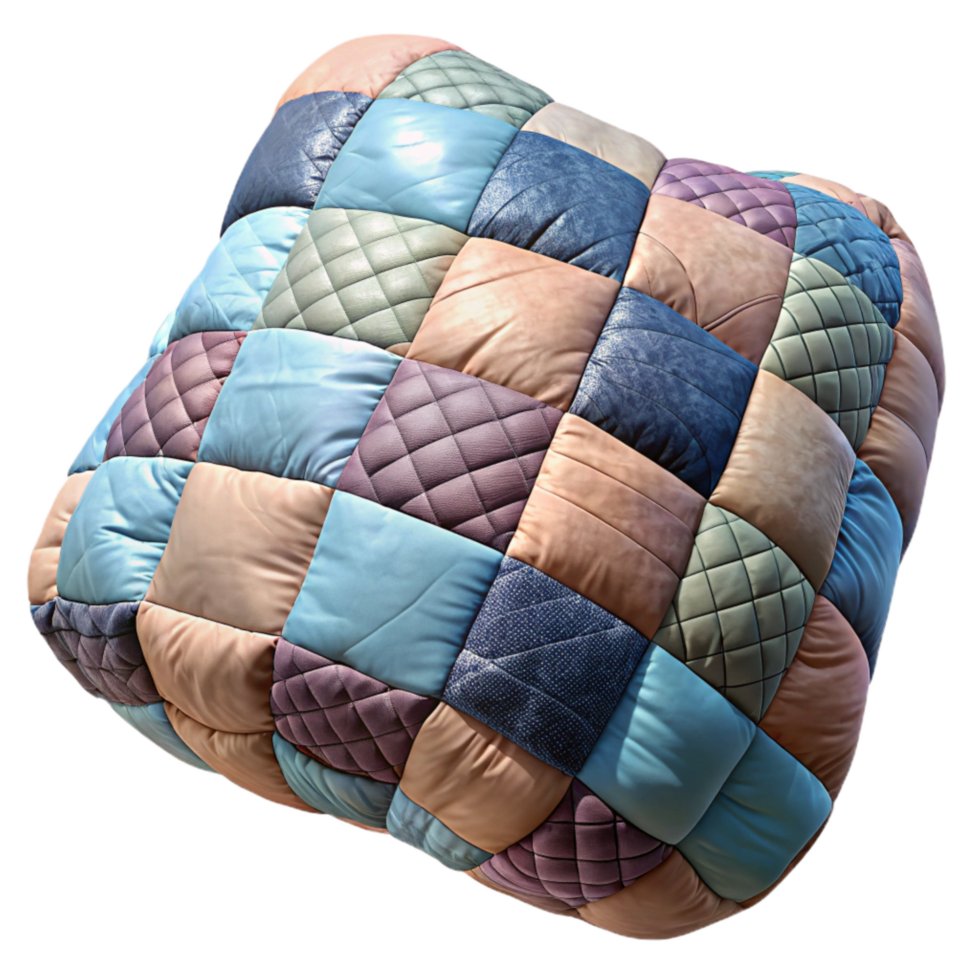 magnificent artistic Quilted Patchwork Cushion with Cool Colors Cutout genuine png