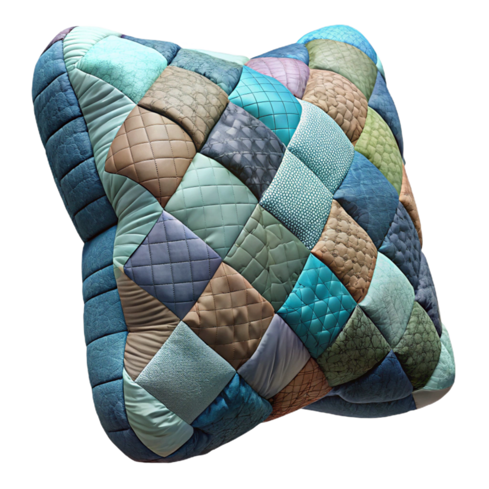 stunning artistic Quilted Patchwork Cushion with Cool Colors Cutout exclusive png