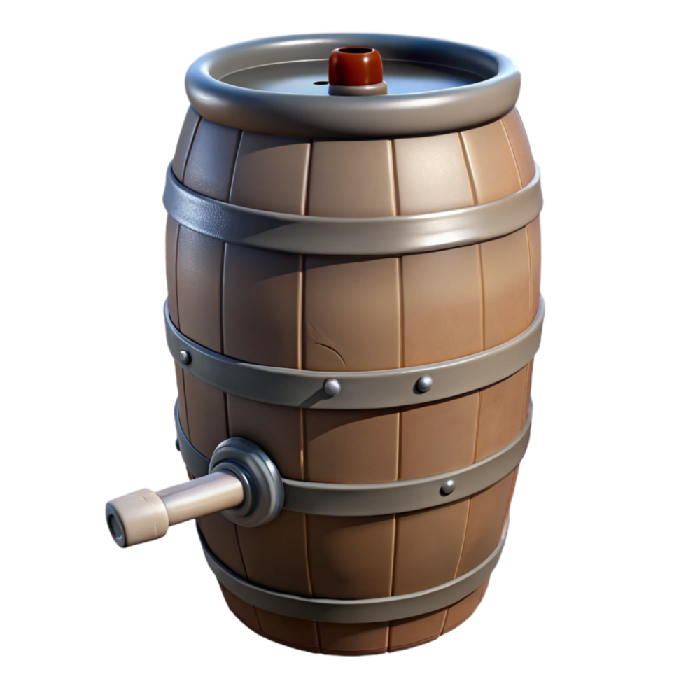magnificent traditional Rain Barrel with Spigot Side Angle Transparent Background with Rustic Style premium png