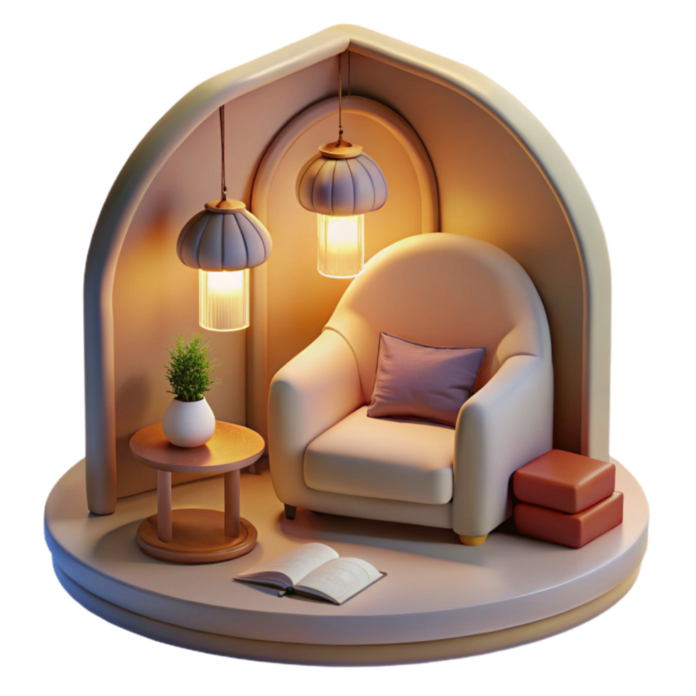 magnificent abstract Reading Nook with Soft Lighting Transparent Background detailed png